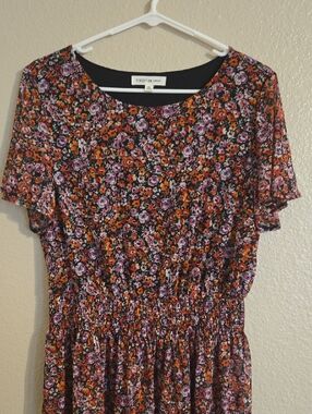 PerSeption Concept Black Floral Blouse with Pink & Orange Accents